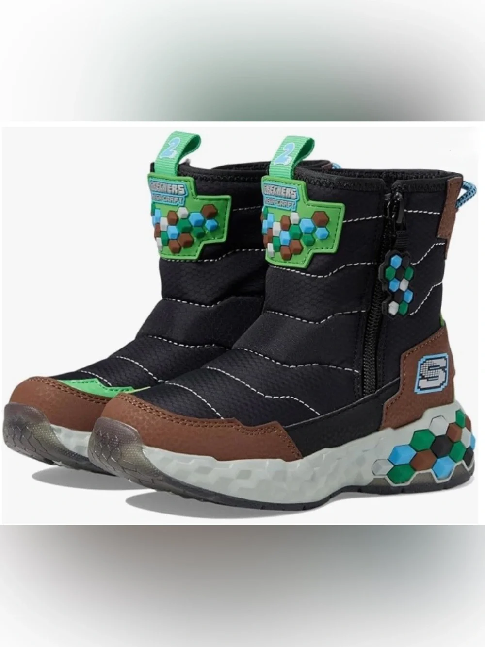 Skechers Minecraft Kids Black, Brown & Green Rain/Snow Boots Size 3.5